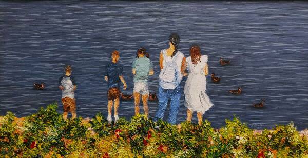 Feeding the Ducks Painting Painting by Thomas Fehlner